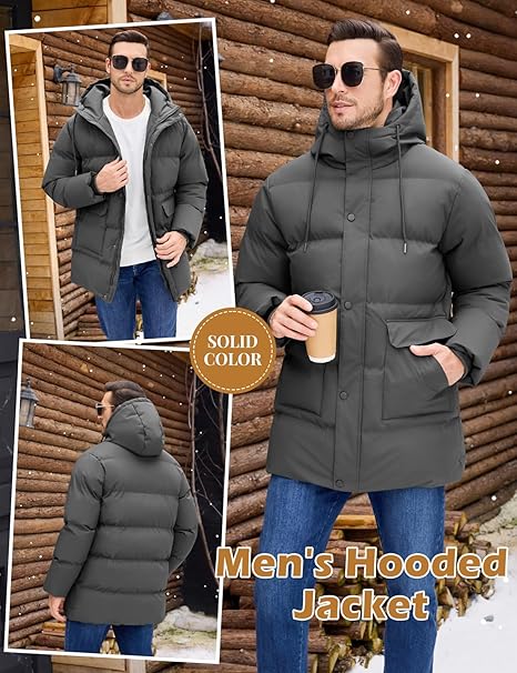Mens Jacket Winter Long Water-Repellent Coats