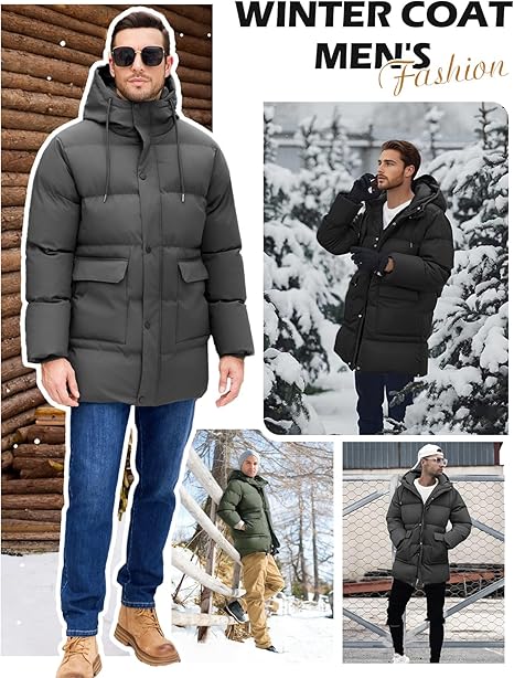 Mens Jacket Winter Long Water-Repellent Coats