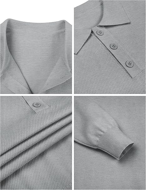 Men's Long Sleeve Knit Polo Jumper Slim Fit